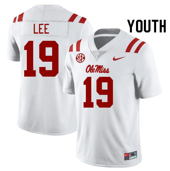 Youth #19 Cayden Lee Ole Miss Rebels College Football Jerseys Stitched-White